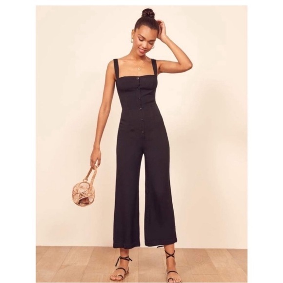 Reformation Pants - Reformation Black Square-Neck Button Jumpsuit